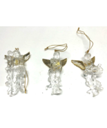 Clear Lucite Set of 3 Christmas 4&quot; Angel with Gold Wings Ornaments - €10,31 EUR