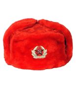 RUSSIAN AUTHENTIC USHANKA RED MILITARY HAT WITH SOVIET RED ARMY BADGE ST... - $604.80 MXN