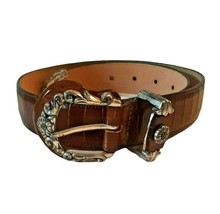 S Brighton Brown Leather Belt Embellished Silver Tortoise Shell Buckle New 1996 - $37.39