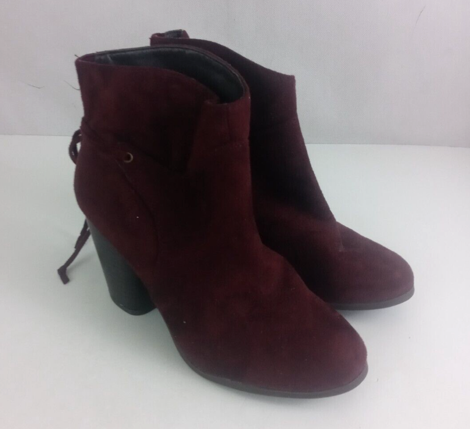 Women&#39;s Burgundy Suede Slip On Bootie Ankle Boots Size 7 - $19.79