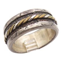 925 Sterling Silver Vintage Ring Two Tone Twisted Wide Band  Sz 12.5  RG... - $94.55