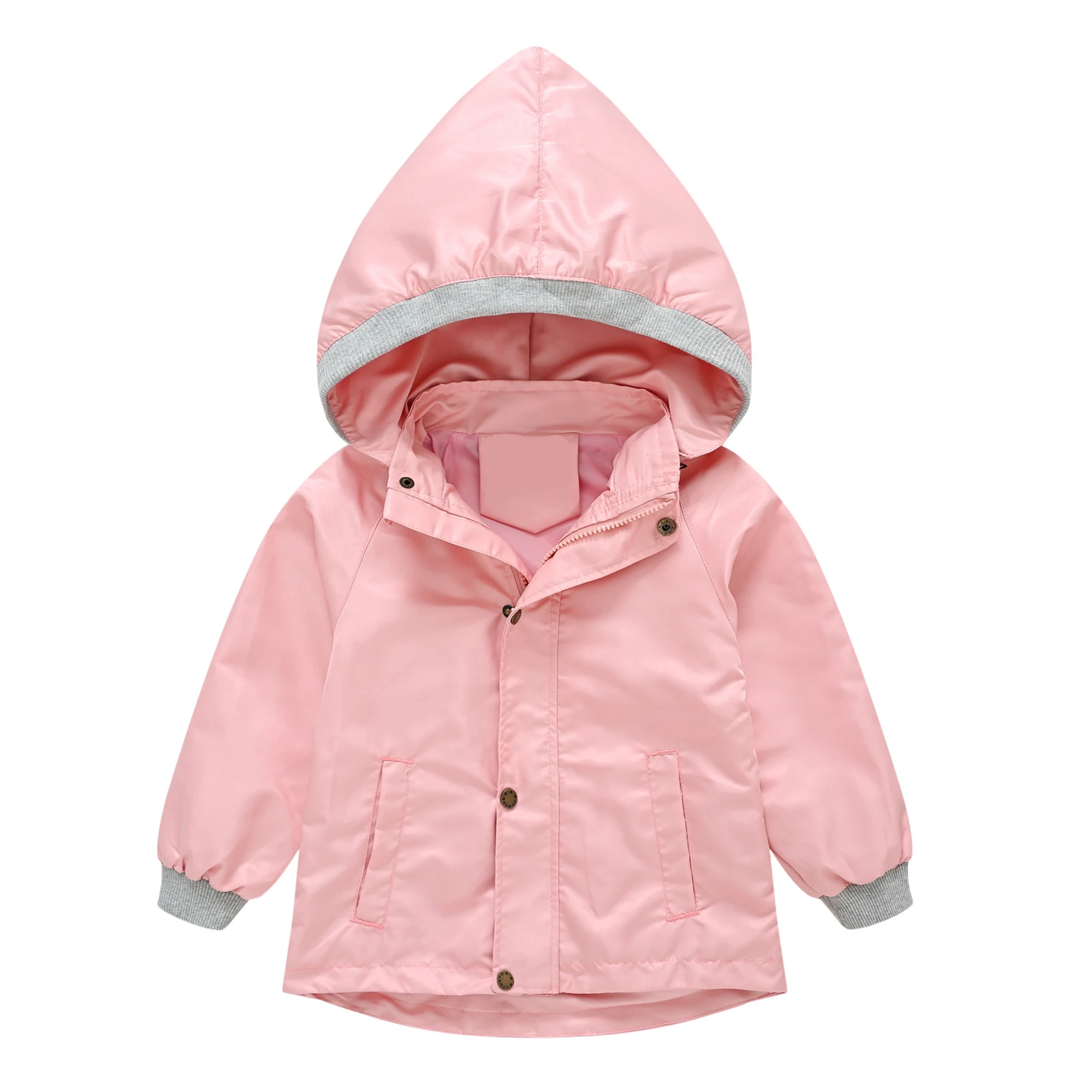 Little Kids Solid Color Hooded Windbreaker Jacket Long Sleeve Waterproof Trench  - £114.43 GBP