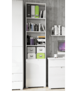 Santino Tall Narrow Bookcase with White Gloss Door S12 - £166.33 GBP