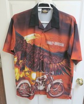 Harley Davidson Large L Short Sleeve Graphic Button Up Shirt - £22.85 GBP