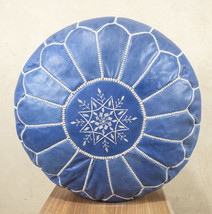 Moroccan leather pouf - Round leather pouf - Moroccan pouf Blueleather - £113.18 GBP