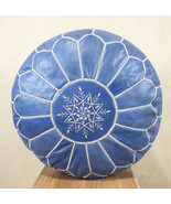 Moroccan leather pouf - Round leather pouf - Moroccan pouf Blueleather - $141.60