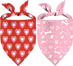 Valentine&#39;s Day Dog Bandana 2 Pack Adjustable Holiday Party Birthday Pets Valent - £17.40 GBP