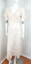 Vintage Blush Lace Dress Sheer Peach Pink Sexy See Through Sz M - £77.68 GBP