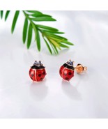 Beetles Gold Plated Rose Stud Earrings for Women and Girl Magic Ladybug Animal E - £8.55 GBP