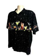 Big Dogs Black Hawaiian Button Up Camp Shirt Medium Pocket Cocktails Tropical - £23.34 GBP