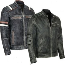  Men&#39;s Vintage Biker Retro Motorcycle Cafe Racer  Distressed Leather COAT/Jacket - £84.61 GBP