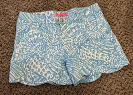 Lilly Pulitzer Palmita Stretch Shorts SZ 2 Sea Cups Succulent Blue Shell... - $19.79
