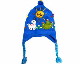 Multicolored Embroidered Animal Knit Puff Ball Pom Beanie Earflap Warmer Hat Kid - $19.79