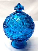 Vintage KEMPLE Cut Glass Covered Pedestal Compote Dish QUINTEC BLUE Fan ... - $454.53 MXN