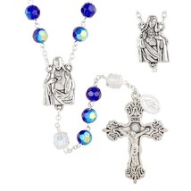 Blue Sacred Heart Jesus &amp; Immaculate Heart Mary Centerpiece Rosary Gift ... - £19.66 GBP