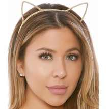 Glitter Cat Ears Headband Shimmer Sparkle Kitten Kitty Costume Rave Gold 997407 - £8.59 GBP