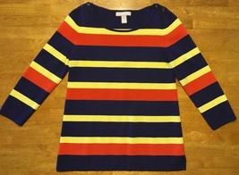 Banana Republic Women&#39;s Blue, Orange &amp; Yellow Striped 3/4 Sleeve Sweater... - £13.23 GBP