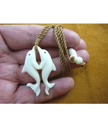 J-DOL-1 pair twin DOLPHINS Kissing aceh bovine bone PENDANT Necklace Por... - $382.69 MXN