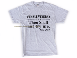 New Women Female Veteran Gray Black Shirt Medium Patriot Star Thou Shall... - £7.97 GBP