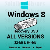 Windows 8 Pro 32 Bit Recovery Install Reinstall Boot Restore USB Stick - £17.39 GBP