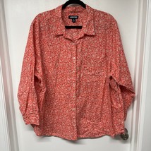 Lands End Womens Orange Floral Linen Blend L/S Button Up Shirt Size 3X 2... - £20.33 GBP