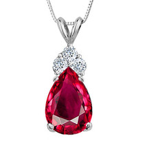 3.25 Carat 14K Solid White Gold Ruby Pear Shape Basket Setting Pendant w/ Chain - £54.87 GBP+