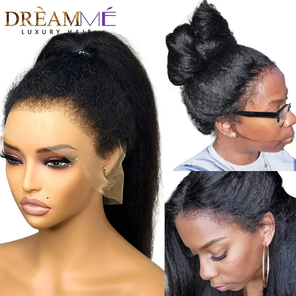 Kinky Straight Wig With Curly Baby Hair 13x6 Lace Frontal Human Hair Wigs F - $103.50 - $391.50