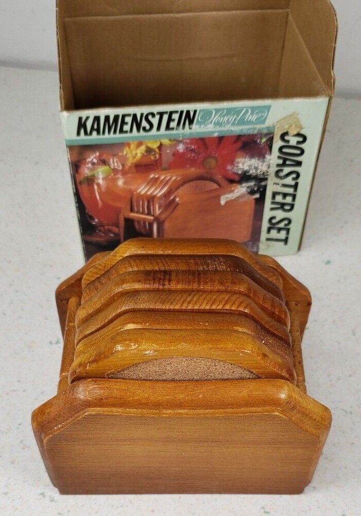 Kamenstein Honey Pine 7 Piece Coaster Set Wood 1990 - $22.40