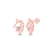 10kt Rose Gold Womens Round Diamond Unicorn Earrings 1/20 Cttw - £159.50 GBP