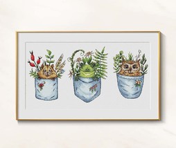 Herbs Cross Stitch Pocket Pattern pdf - Pocket Animal cross stitch funny - $19.99