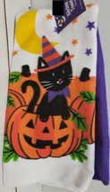 Set Of 2 Different Microfiber Towels(14&quot;X24&quot;)Halloween Cat W/Pumpkin &amp; Purple Dg - £19.12 GBP