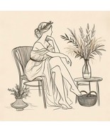 Vintage Female Figure Sitting Line Drawing Print - Sketch Wall Art Printable - $10.00