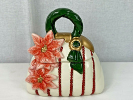 David’s Cookies Cookie Jar Holiday Purse Christmas White Red Flower Poinsettia ! - £15.86 GBP