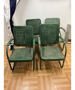 Vintage PATIO CHAIR SET x4 metal mid century modern basket weave lattice... - $225.00
