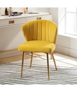 Mustard Yellow Velvet Upholstered Wingback Accent Side Chair w/ Gold Met... - $430.39 CAD