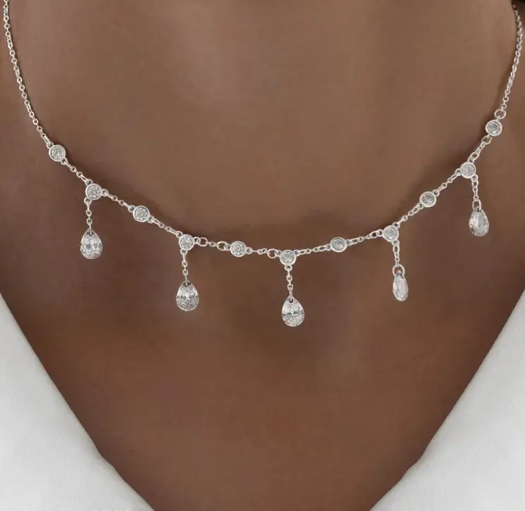 Women&#39;s silver 925 chain with cubic zirconia, silver necklace with drop ... - $175.19 CAD