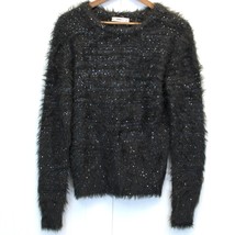 Zara Knit Womens L Sweater Fuzzy Eyelash Charcoal Gray Sequin Embellished  - £19.08 GBP
