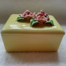 Occupied Japan, small covered ceramic box with roses, 3 1/2&quot; by 2 1/2&quot;, glossy - $25.00