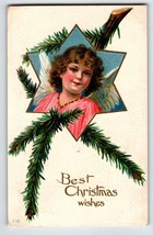 Christmas Postcard Angel Cherub Wings Star Tree Branch Series 110 Vintage 1914 - £10.81 GBP