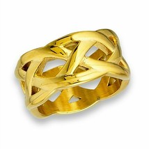 Celtic Knot Ring Gold Plate Stainless Steel Open Weave Handfasting Wedding Band - £12.78 GBP