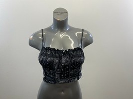 Shein Women&#39;s Cropped Tank Top Size XL Black White Patterned Spaghetti S... - $7.92
