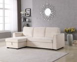 Velvet Chaise Storage Reversible Sofa Bed Sleeper Sectional, 91&quot;, Cream - $1,588.99