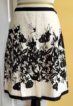 ANN TAYLOR LOFT Ivory/Black Floral Print Short Lined Linen Skirt w/ Godets (0P) - £15.53 GBP