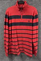 CHAPS Shirt Mens Large Red Blue Striped Pullover 1/4 Zip Cotton Long Sleeve - $17.27