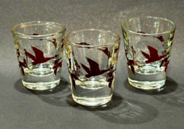 3 Libbey Flying Geese Shot Glasses Whiskey Drink Barware Man Cave Vintage MCM - £15.73 GBP