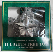 Vintage 11 Light Tree Top Star Silver Tinsel Christmas Steady Lights Topper - £15.81 GBP