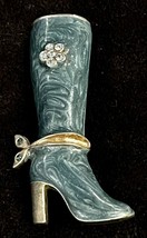 Silver and Blue Enamel Cowboy Cowgirl Boot Brooch Pin Whale Tail Spur - £12.57 GBP