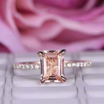 2.50Ct Emerald Cut Morganite &amp; Diamond Half Eternity Ring 14K Rose Gold Finish - £65.58 GBP