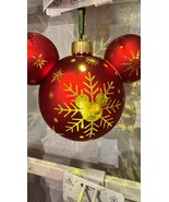 Disney Parks Mickey Mouse Shape Red w/ Gold Color Snowflake Light Up Orn... - $826.63 MXN