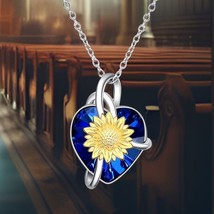 Sunflower Crystal Necklace For Her Sterling Silver - £88.20 GBP